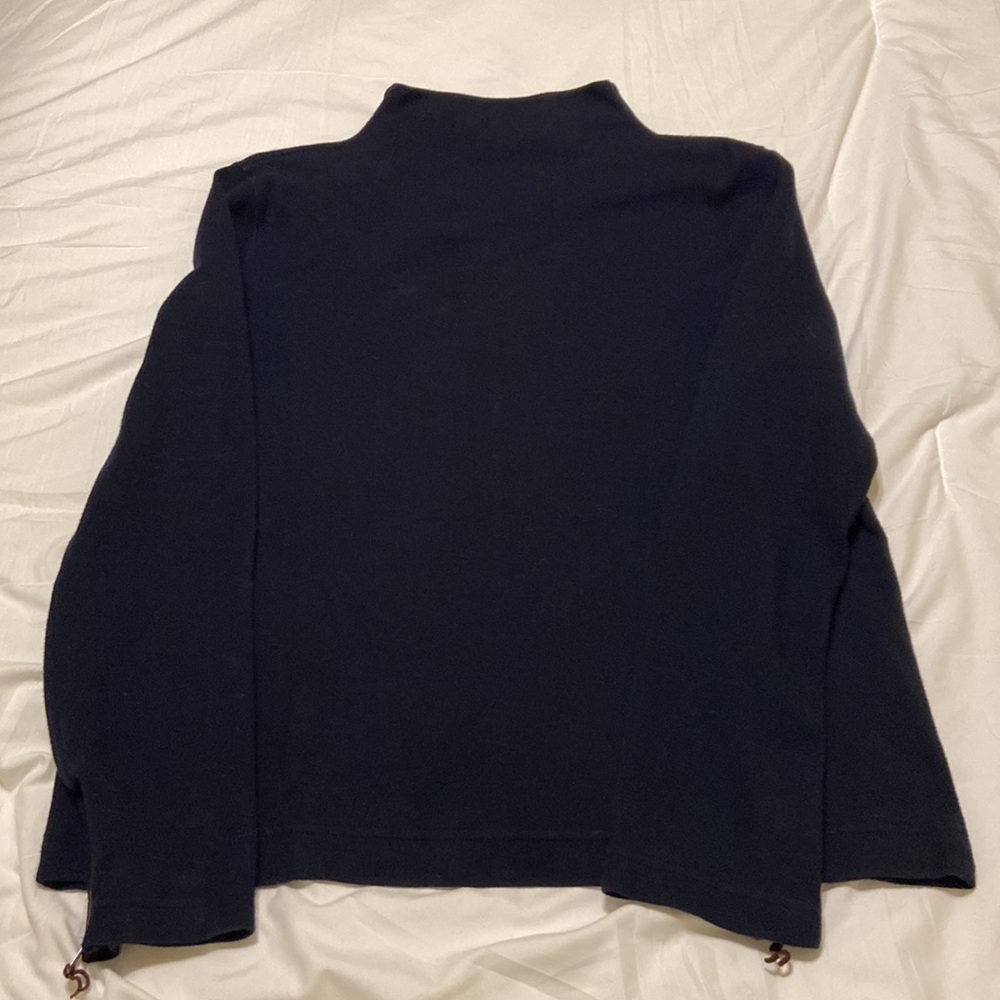 Ralph Lauren Navy Full Zip Up Mock Sweater, Navy/Brown Faux Trim Size M, EUC - Picture 12 of 13